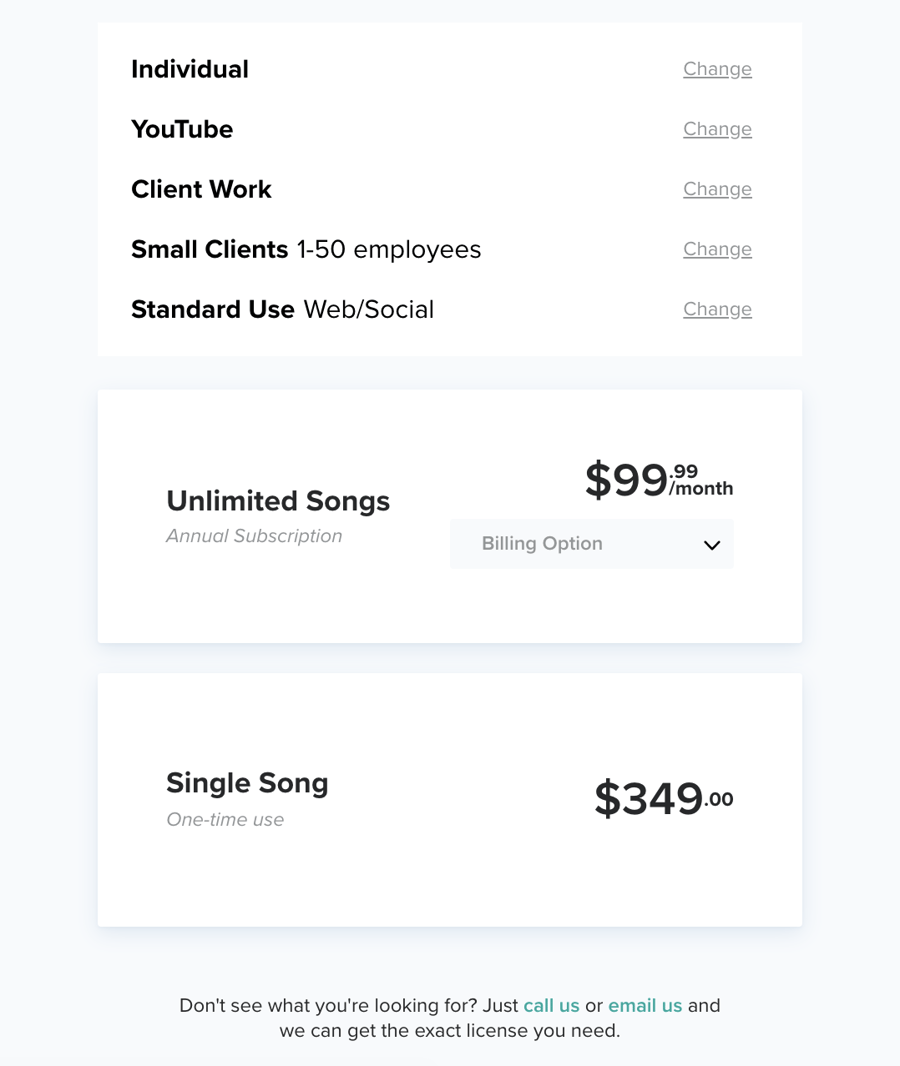 Musicbed pricing example