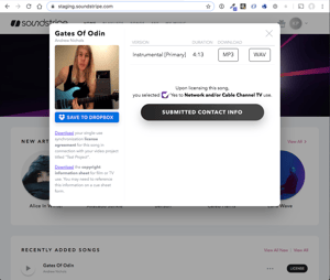 Song Download Modal (Submitted Contact Info)