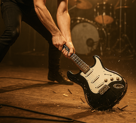 Smashing a guitar on the floor