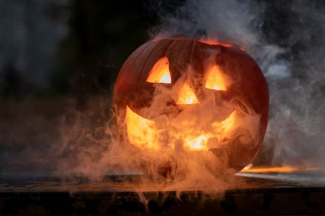 Jack o lantern with smoke coming out of it