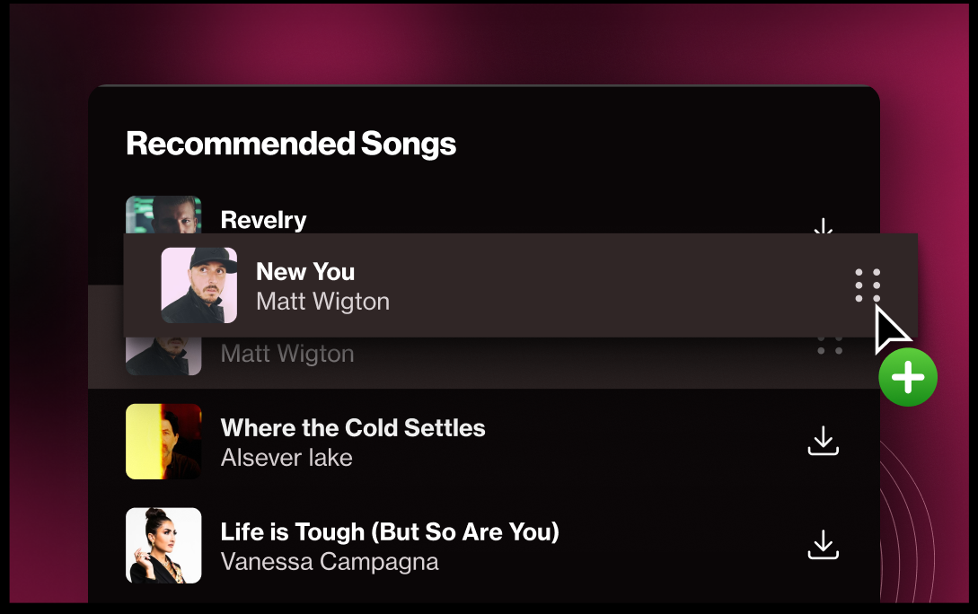 Dragging a recommended song into the editing timeline.