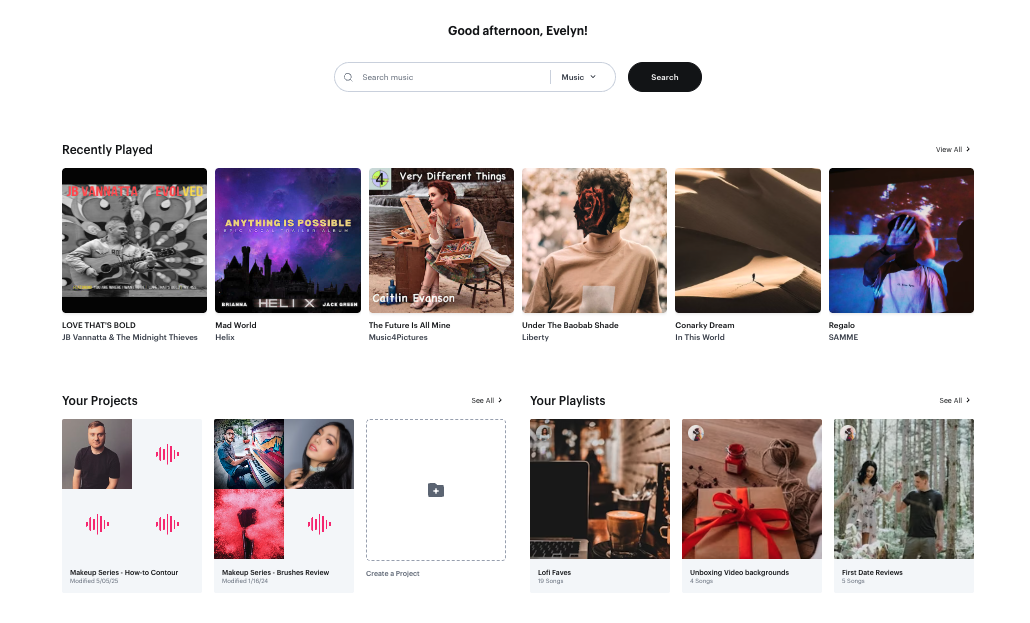 personalized dashboard playlists