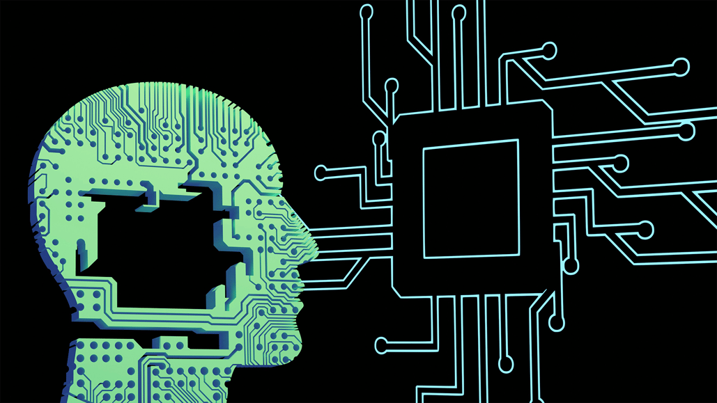 A digital drawing of person's head connected to a circuit board represents the AI - Human connection in the Sora social app