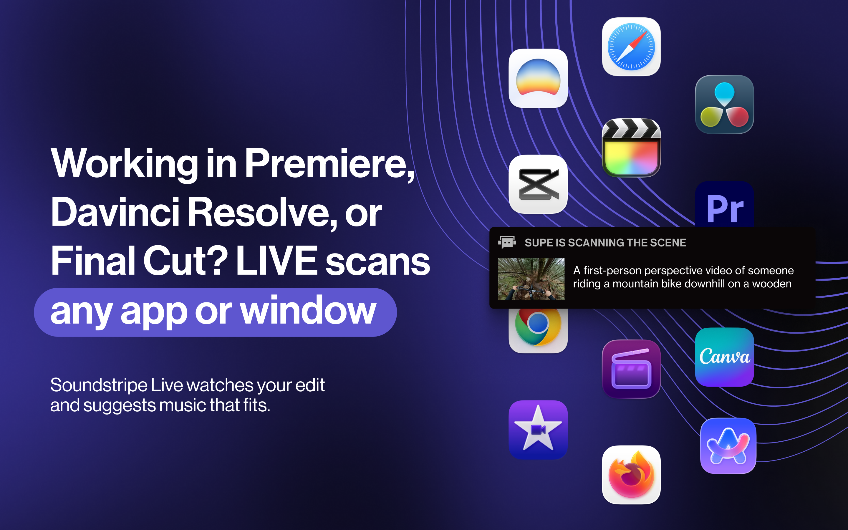LIVE scans any app or window — Premiere, DaVinci Resolve, Final Cut, and more.